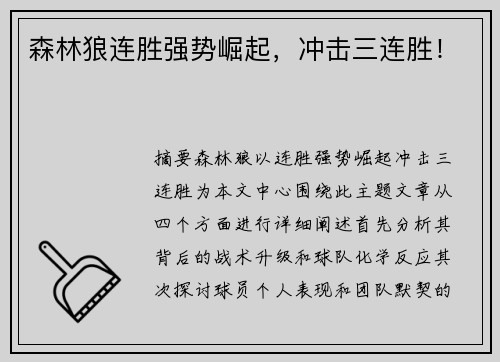 森林狼连胜强势崛起，冲击三连胜！